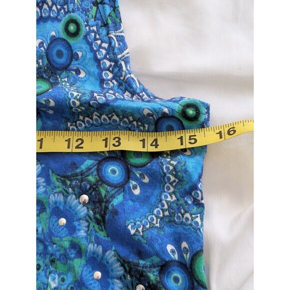 Vtg Authentic Desigual Tunic Mini Womens S Paisley Art Logo Blue Top Boho Hippie - Picture 10 of 12